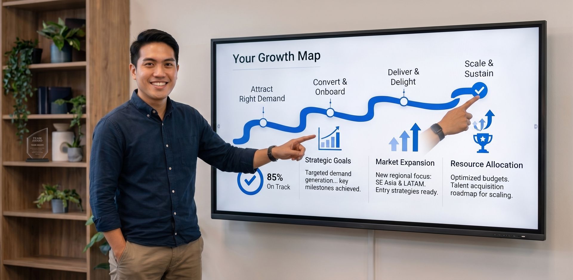 A scaling consultant walking a client team through their growth map