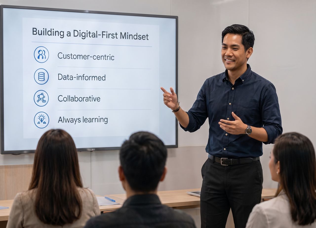 A trainer running a digital-first mindset session