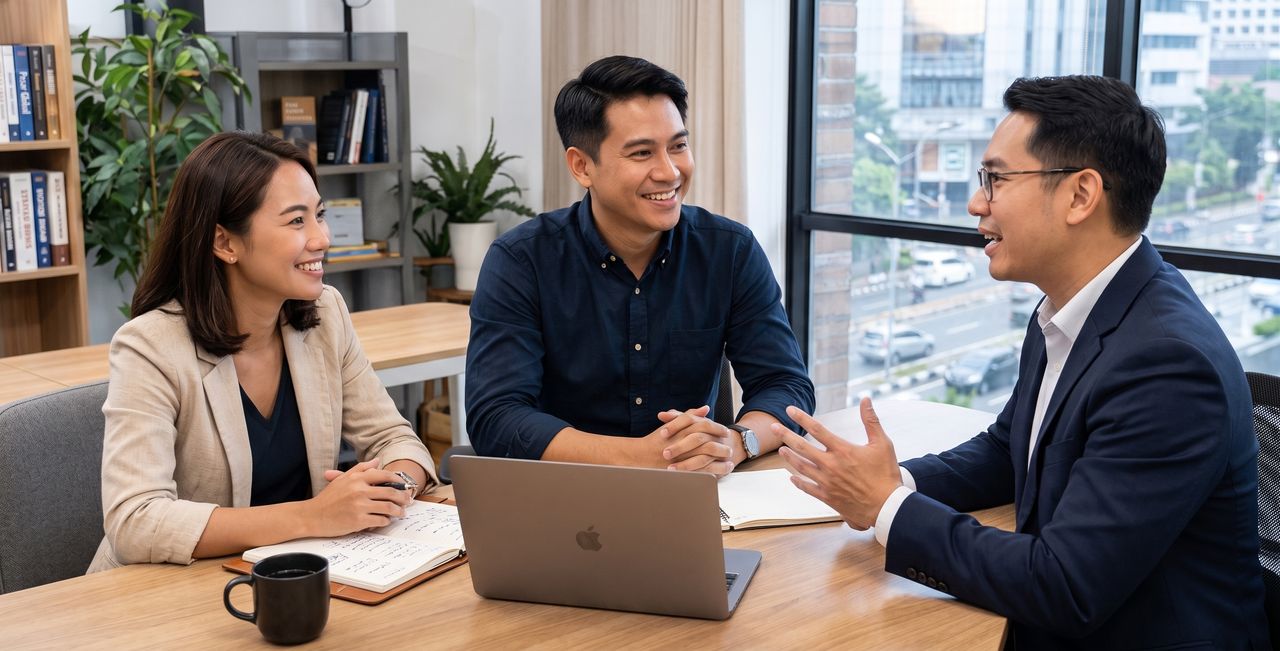 A consultation in progress across a meeting table
