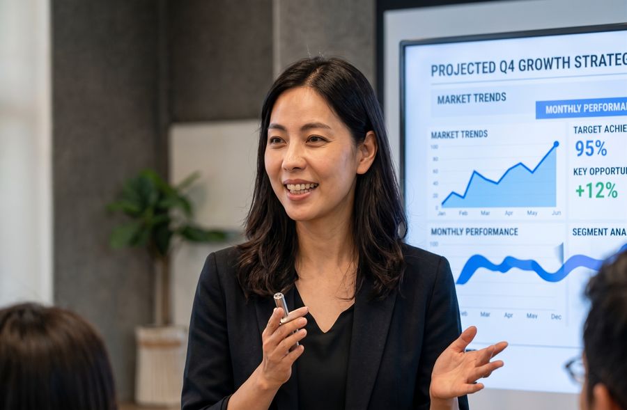 A trainer leading a session in front of a screen